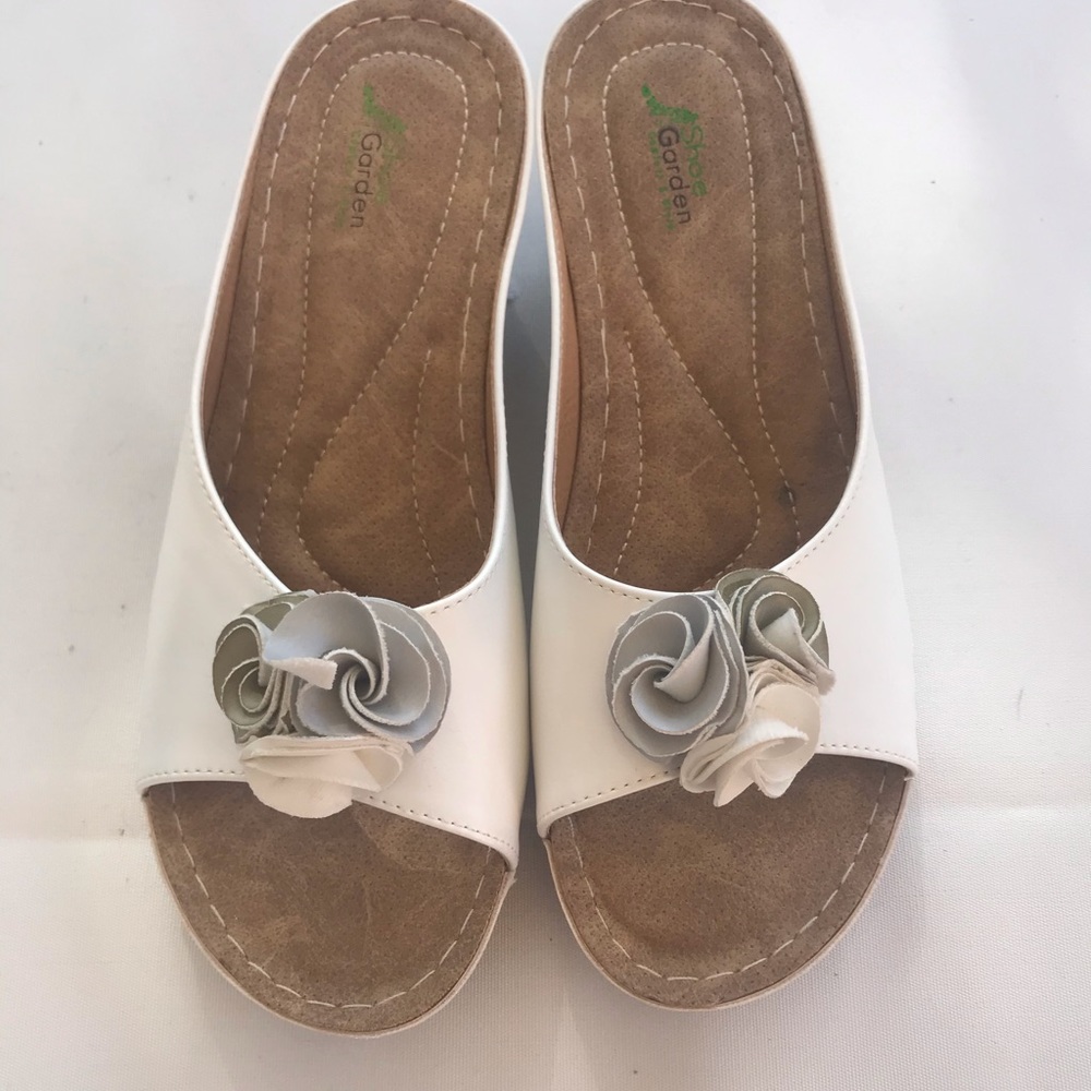 White Leather Wedge Sandals 41 / 10